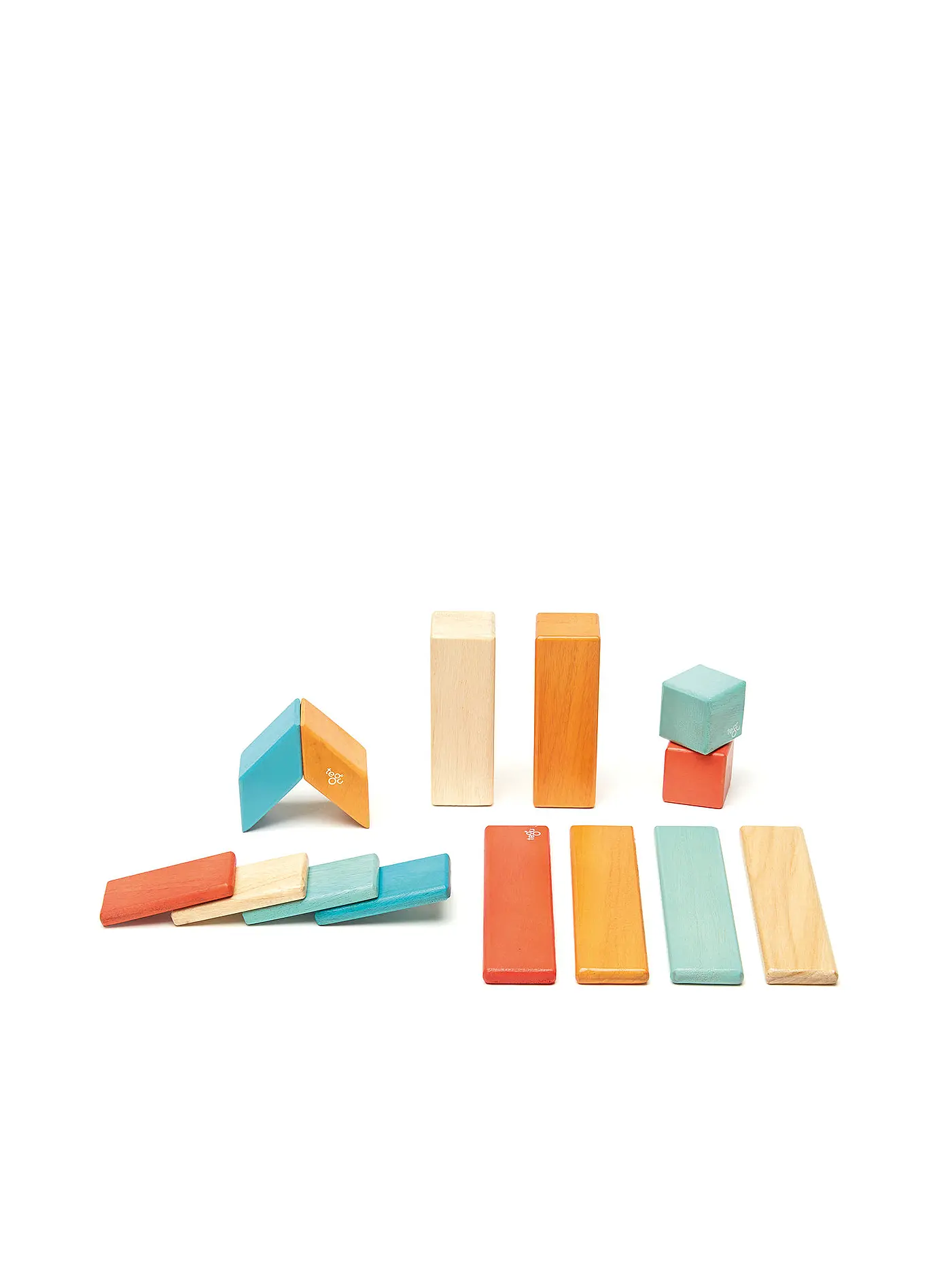 TEGU | 14 Magnetische Holzbausteine orange blau | 